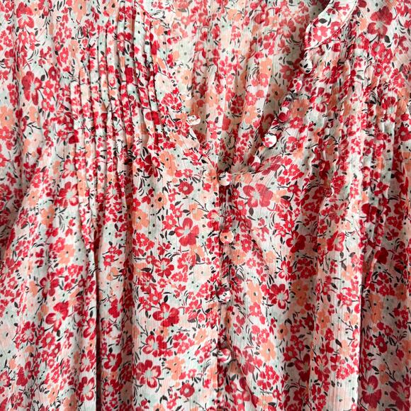 Torrid Red Floral Crinkle Chiffon Smocked Sleeve Blouse - 4X - Picture 7 of 12